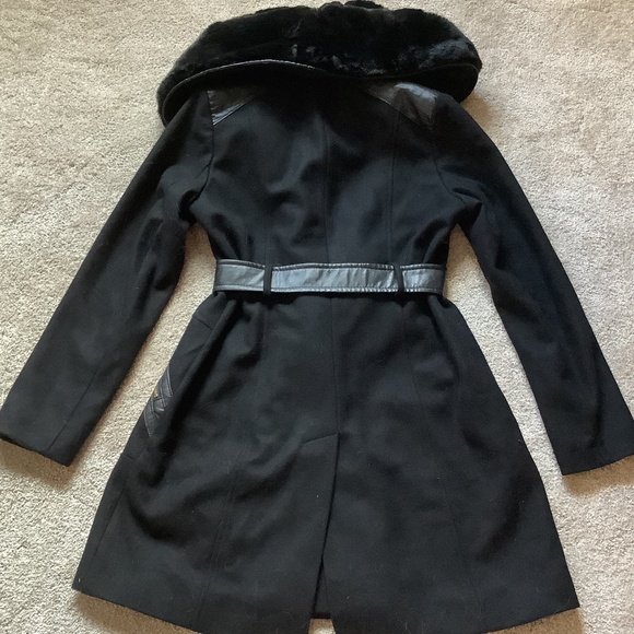 Via Spiga Kate Belted Faux Fur Trimmed Wool Blend Coat Size 10 NWOT - Picture 9 of 15